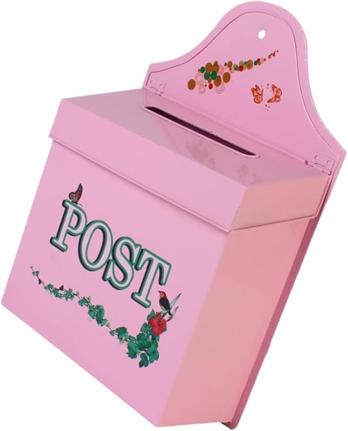 Vintage Wall Mount Mailbox Pink Metal Rustic Outdoor Weatherproof Letter Slot