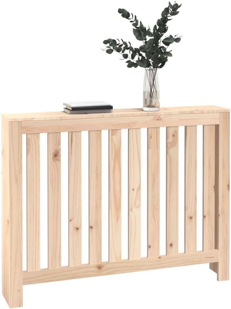 Solid Pine Radiator Cover 108.5x19x84cm – Modern Slatted Heater Cabinet