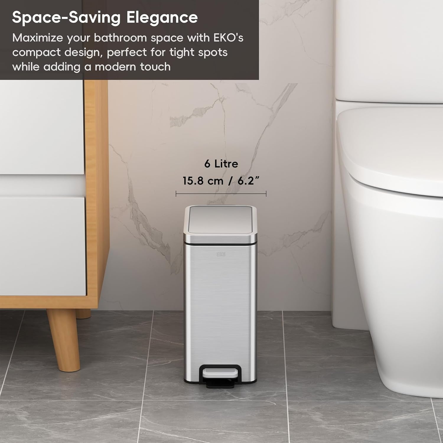 6L Slim Stainless Steel Pedal Bin – Fingerprint-Resistant Trash Can