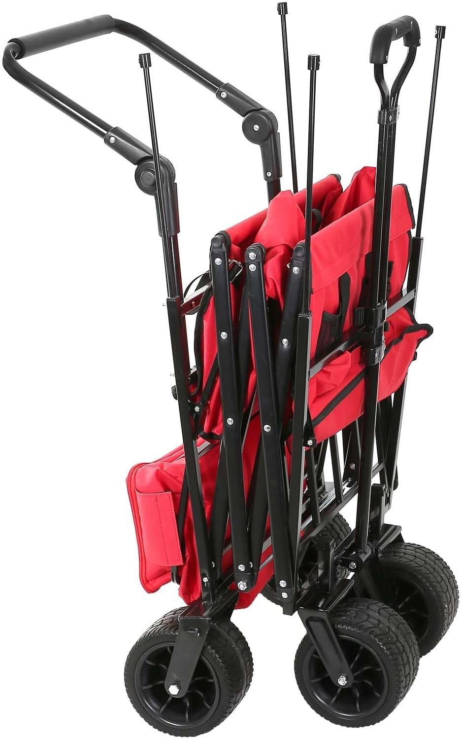 Folding Push Pull Wagon w/ Canopy Heavy Duty 100KG Cart Adjustable Handle Red