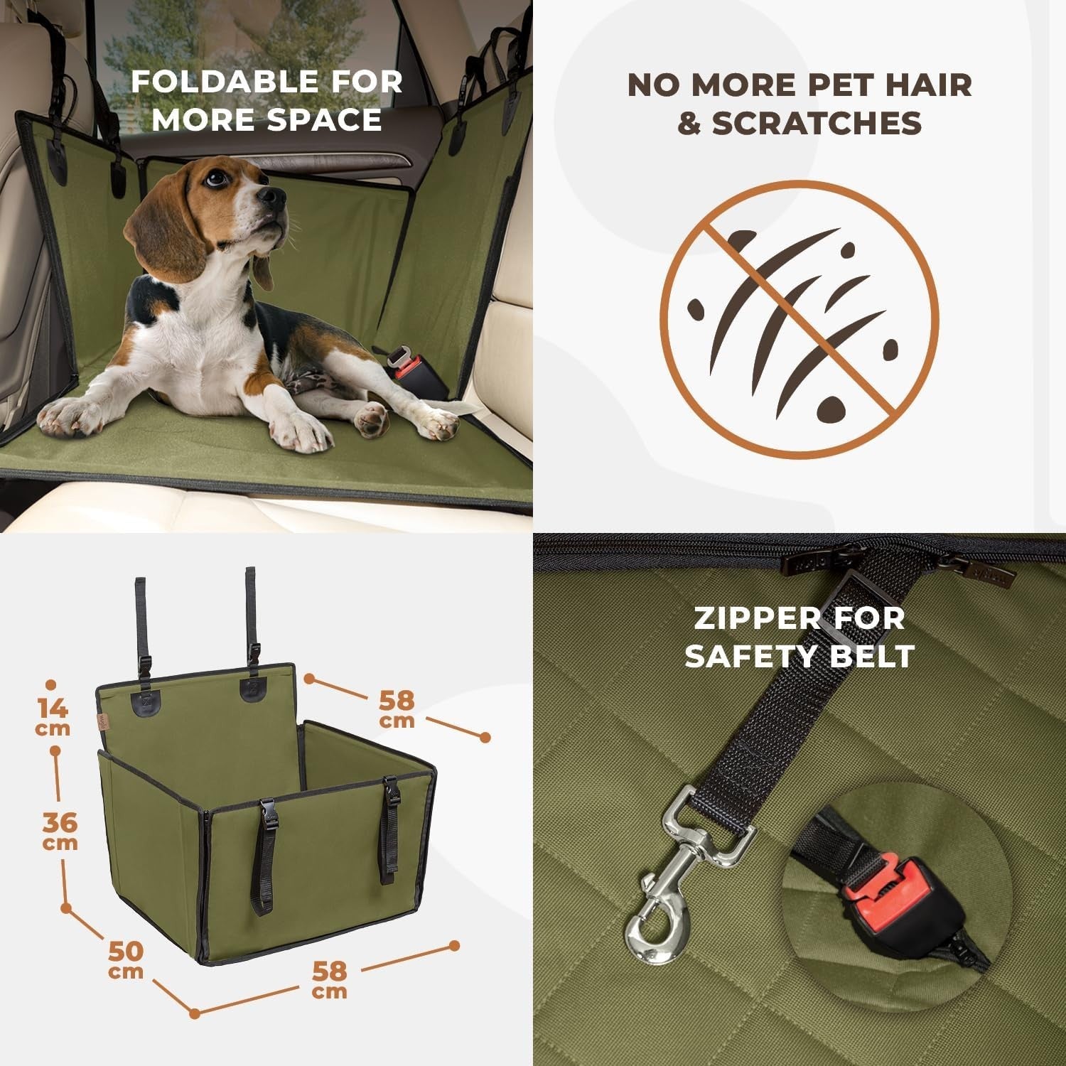 Extra Stable Dog Car Seat Waterproof Travel Bed Safety Belt Khaki