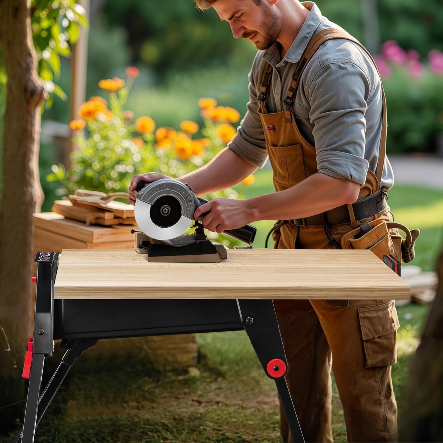 Foldable Mobile Workbench 98x88x87cm with Heavy-Duty Vice 200kg Load Capacity