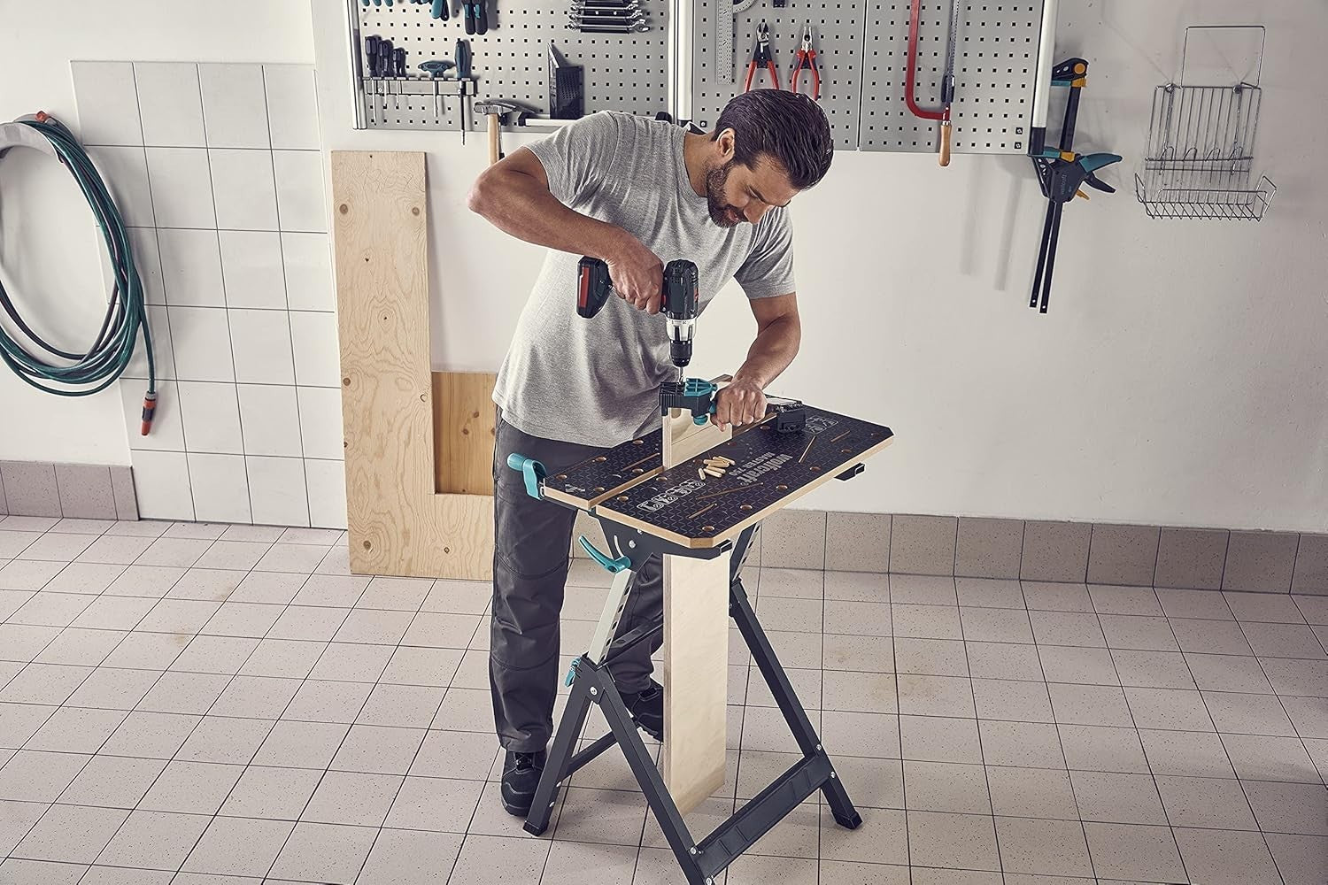 Height Adjustable Clamping & Machine Table 125kg Load Swivel Top Foldable