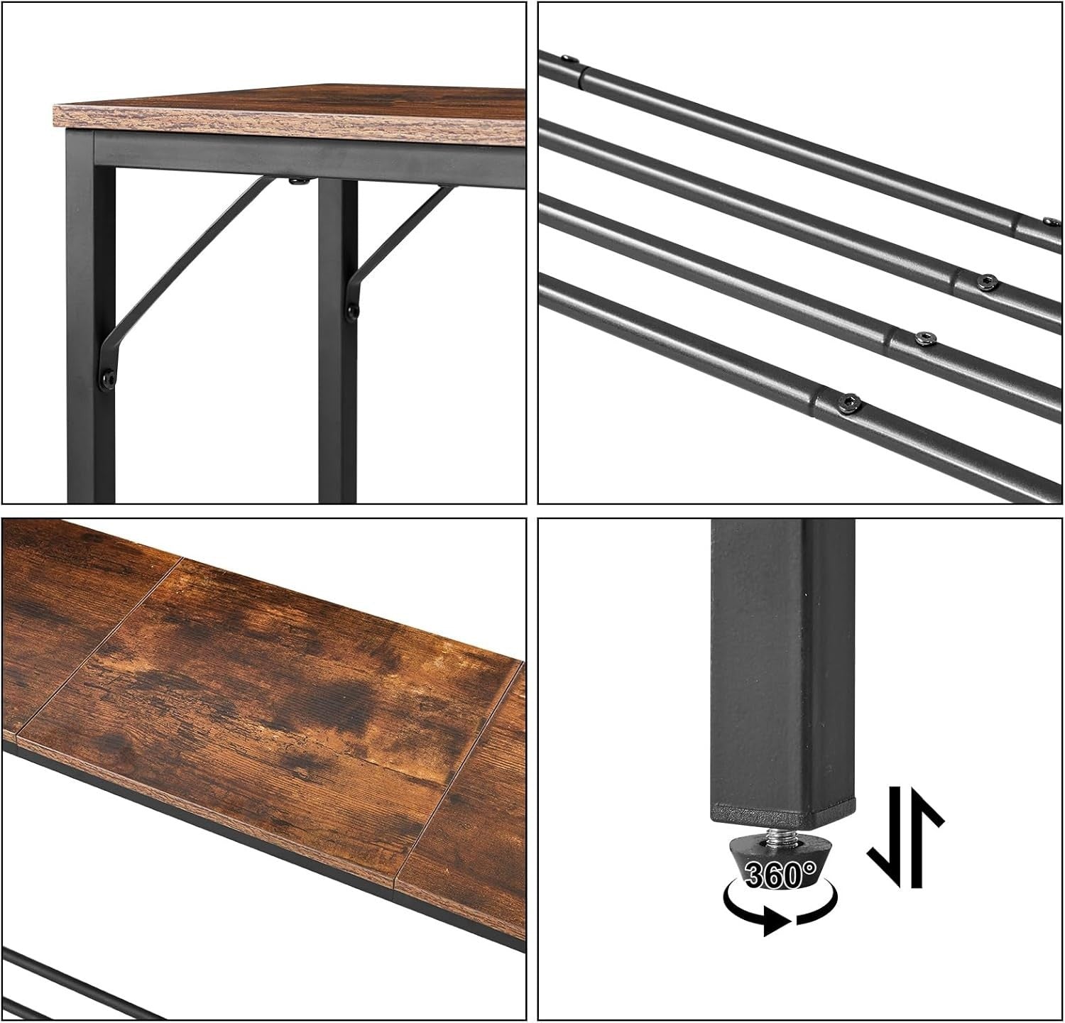 Rustic Brown Slim Console Table 107cm Metal Frame Sofa Hallway Table