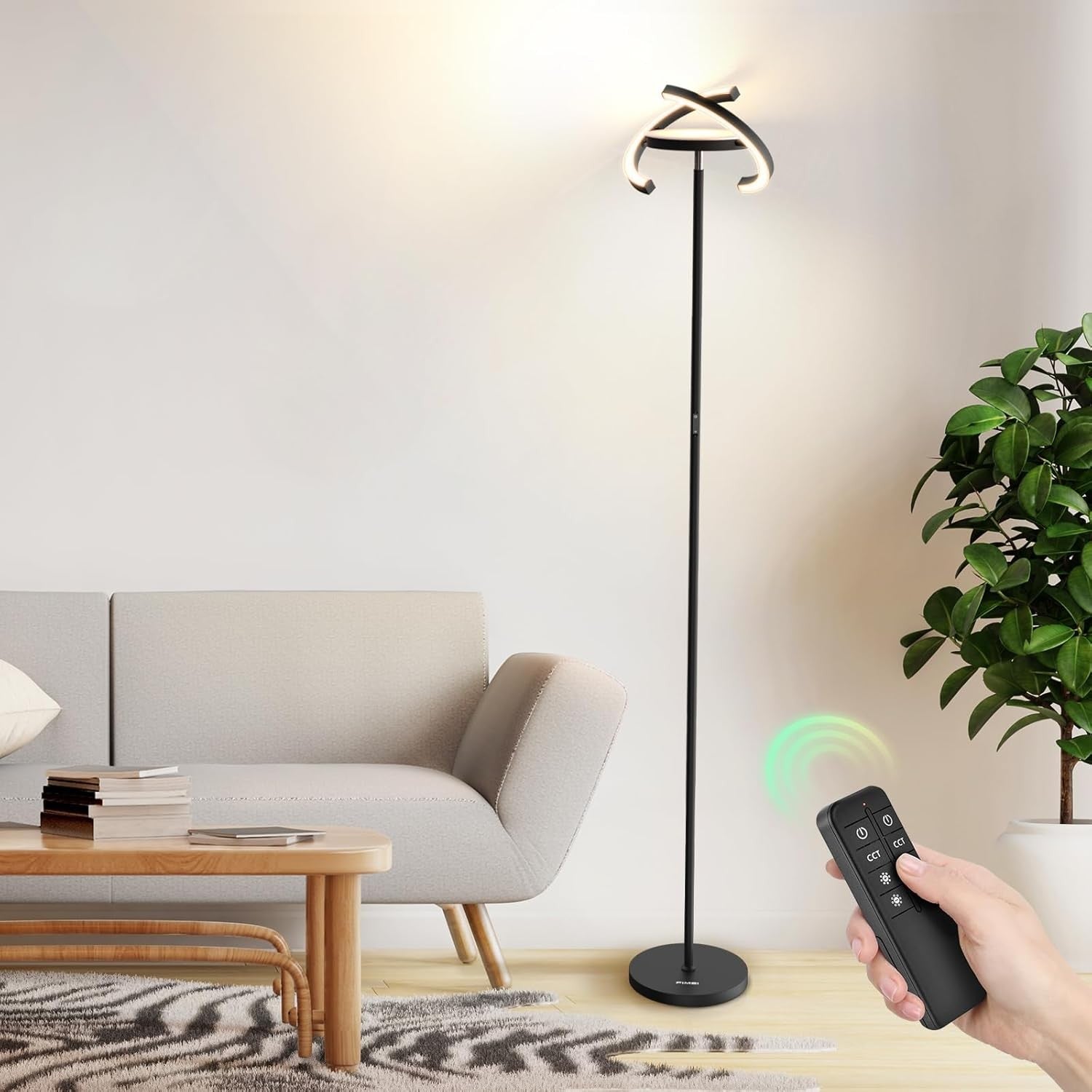 Modern LED Floor Lamp Dimmable Remote Touch Eye Caring Uplighter Black