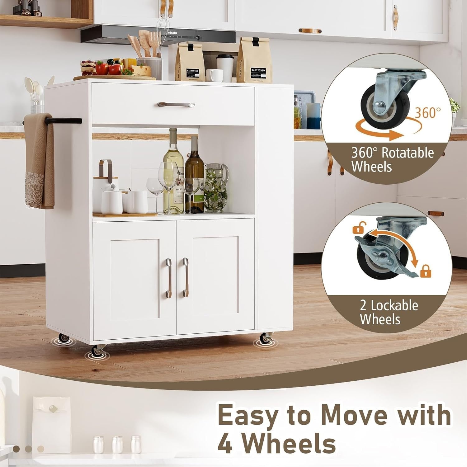 White Kitchen Island Trolley Cabinet Drawer Spice Rack
