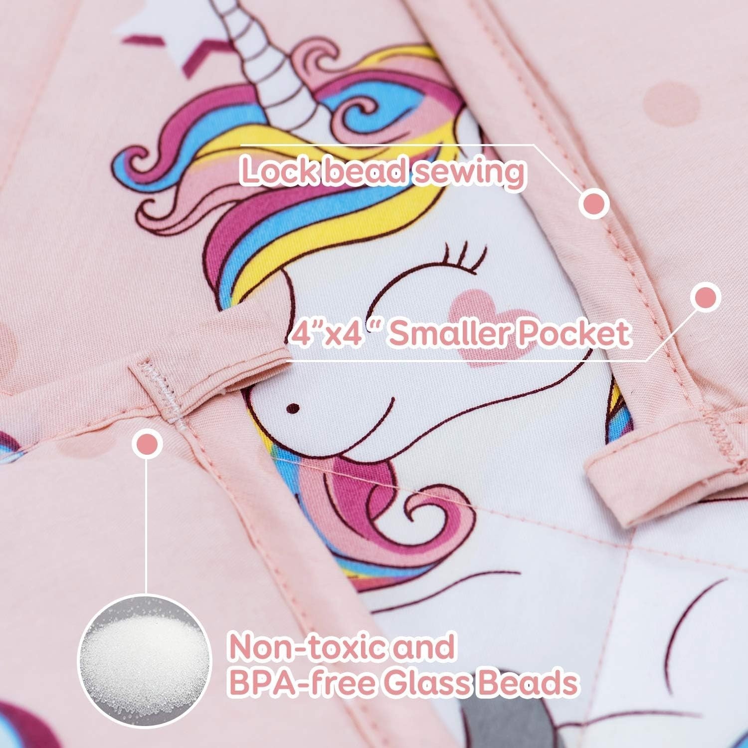 1.4kg Weighted Blanket Pink Unicorn 90x120cm 100% Cotton for Calming Sleep