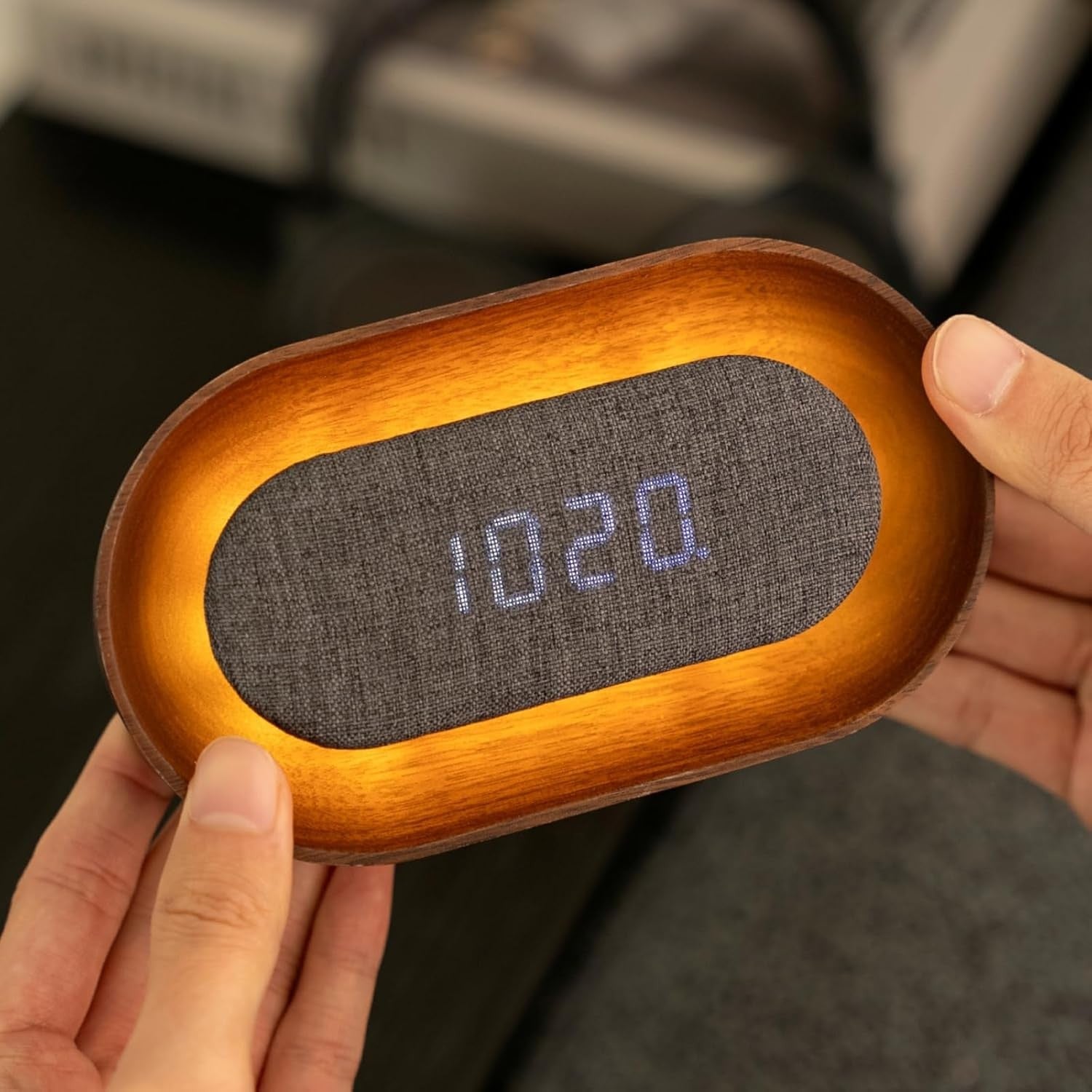 Wood LED Alarm Clock Ambient Light Touch Control Rechargeable Modern Bedside