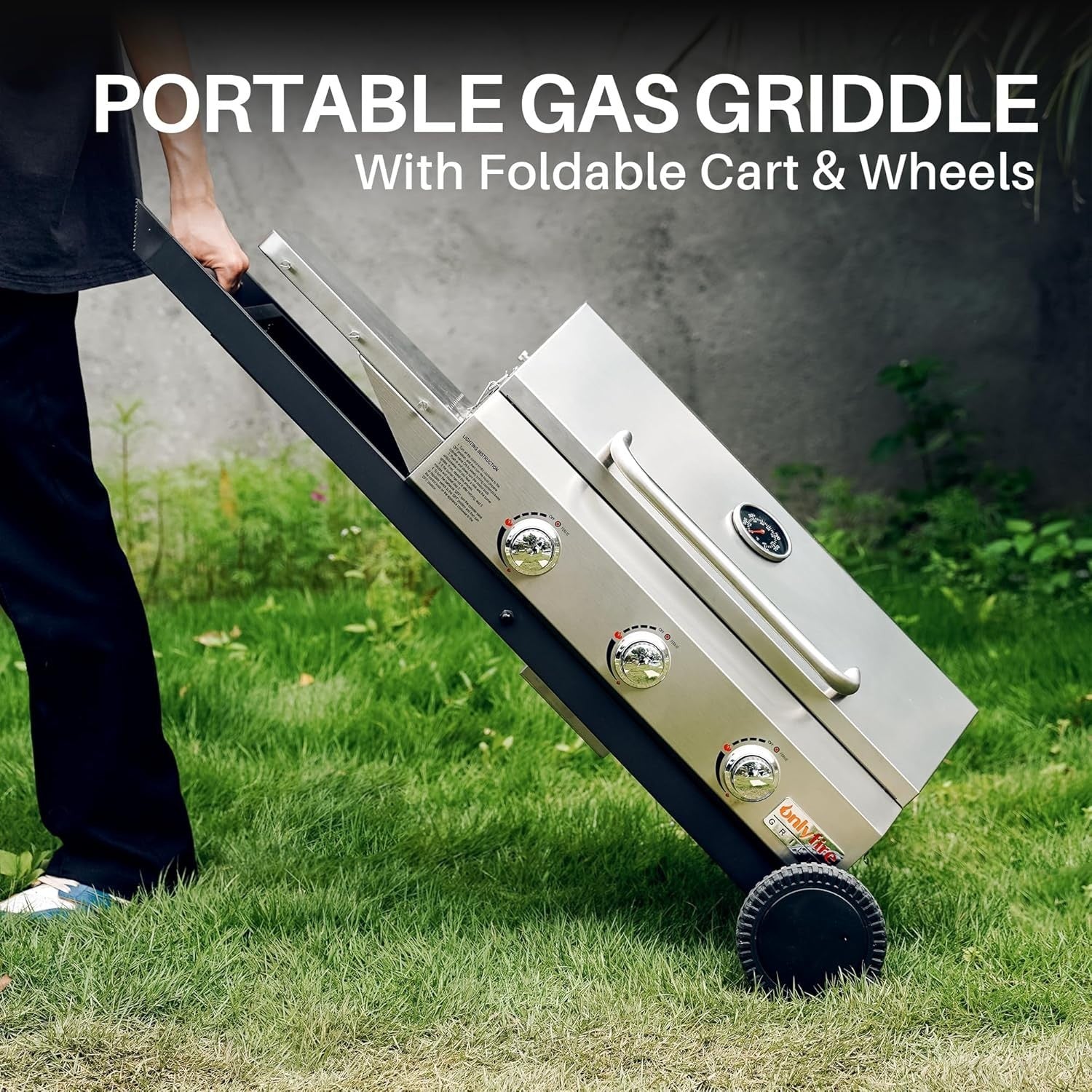 3 Burner Portable Gas BBQ Grill with Lid & Thermometer | Folding Trolley