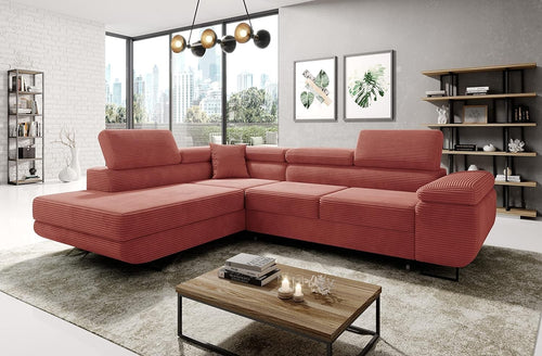 Pink Corner Sofa Bed with Storage Left L Shape Sleep Function 277x203cm