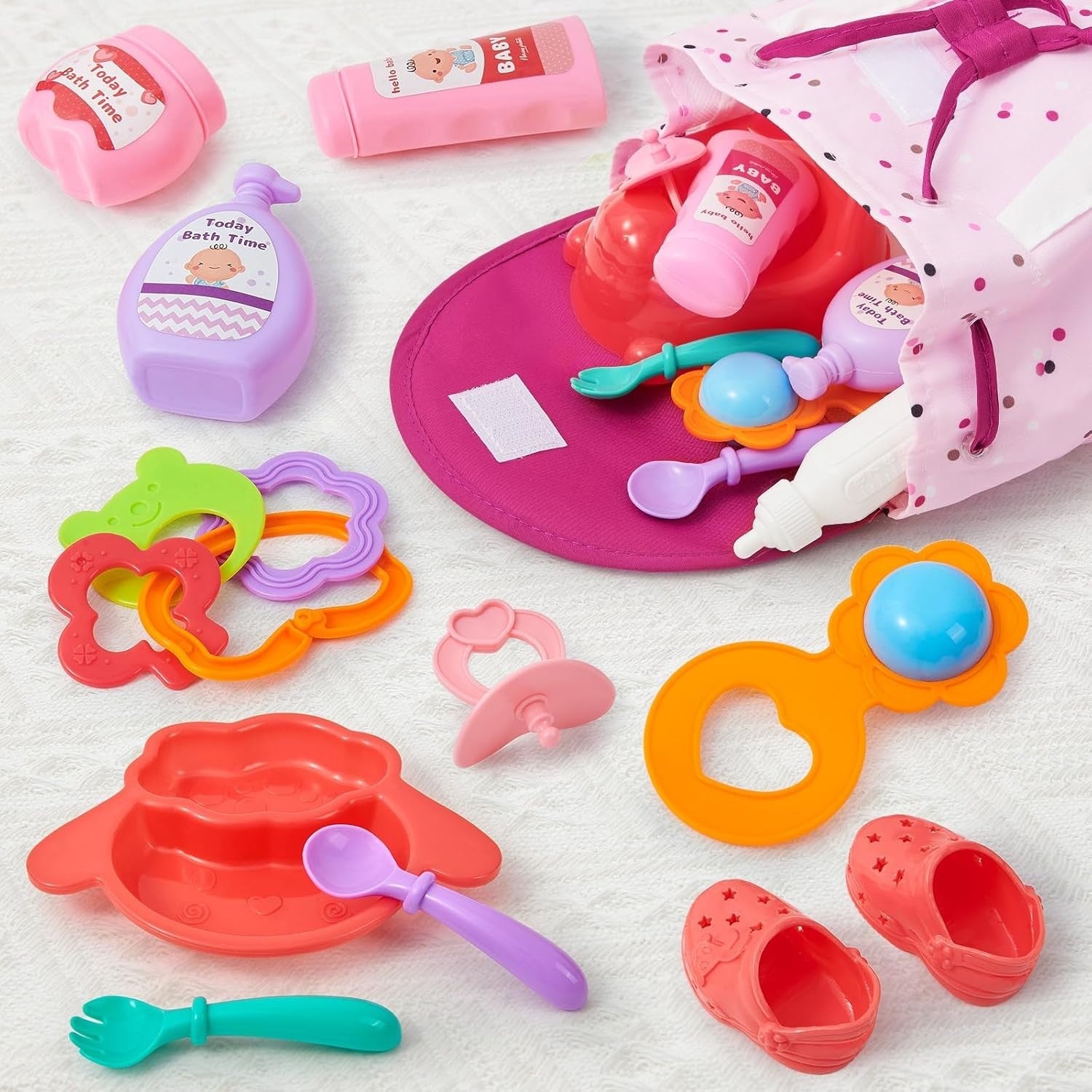 36cm Baby Doll Playset w Backpack Changing Bag Bath Feeding Toys