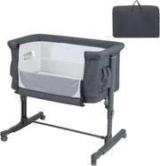 3-in-1 Baby Bedside Crib with Adjustable Heights, Mattress & Carry Bag Dark Grey