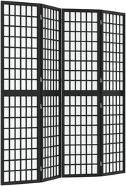 4 Panel Black Shoji Room Divider 160x170cm Folding Wooden Privacy Screen Home