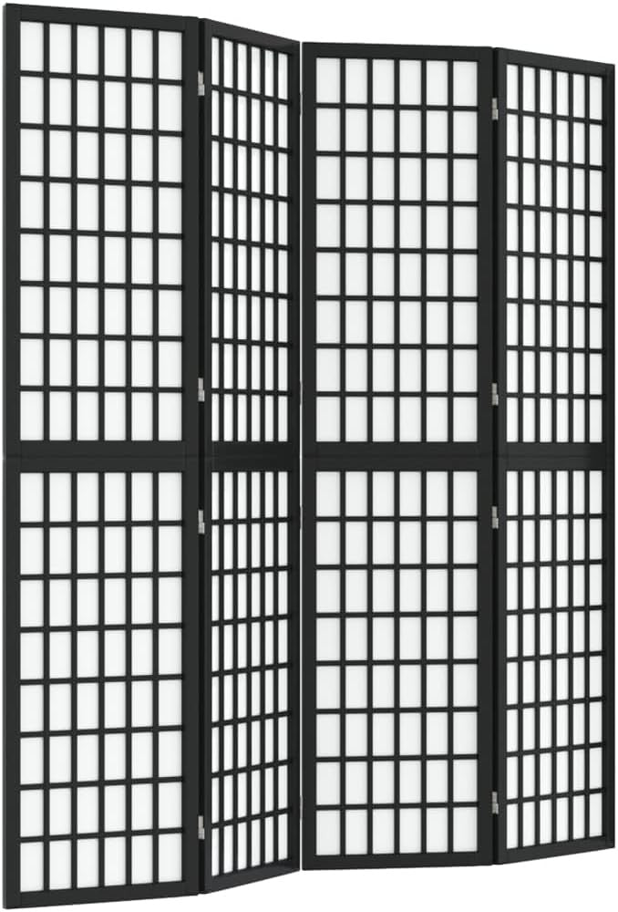 4 Panel Black Shoji Room Divider 160x170cm Folding Wooden Privacy Screen Home