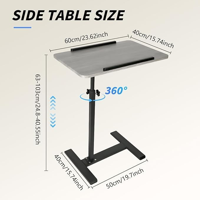 Adjustable C Shaped Side Table Tilting Laptop Stand Sofa Bed Grey