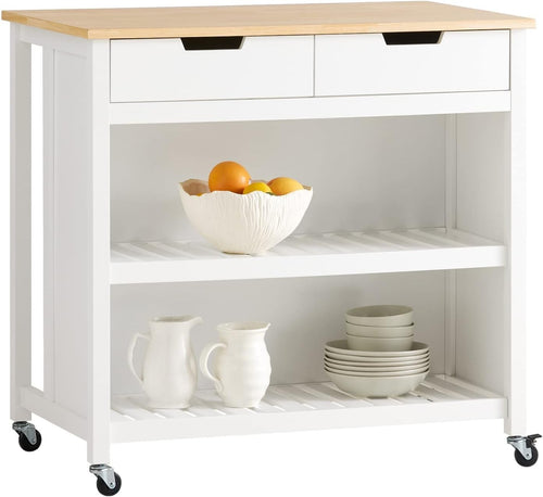 Rolling Kitchen Island Cart with Butcher Block Top & Storage Drawers