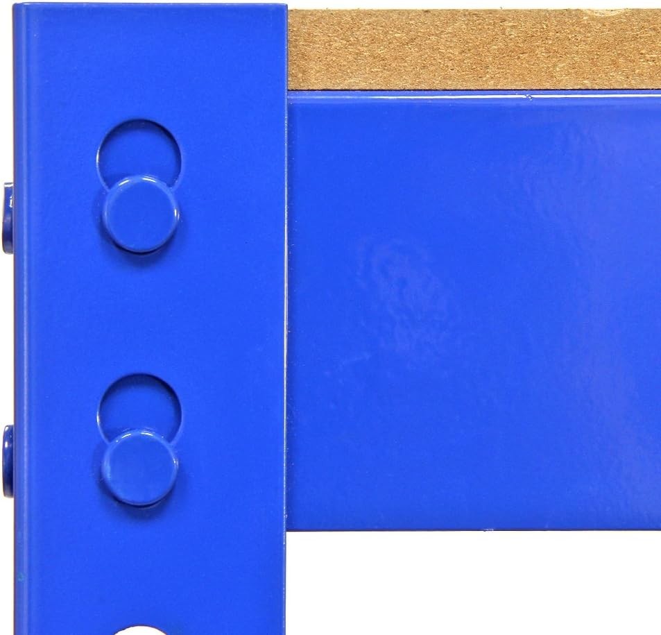 Heavy Duty Garage Workbench Blue 200kg Shelves Screwless Steel Frame 90x100