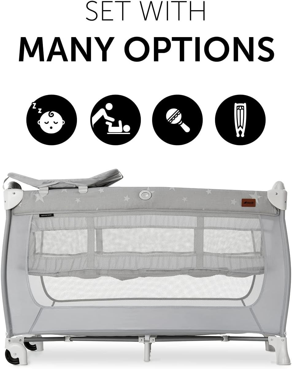 Travel Cot with Changing Mat Wheels Storage Bag Newborn Bed Foldable 120x60cm