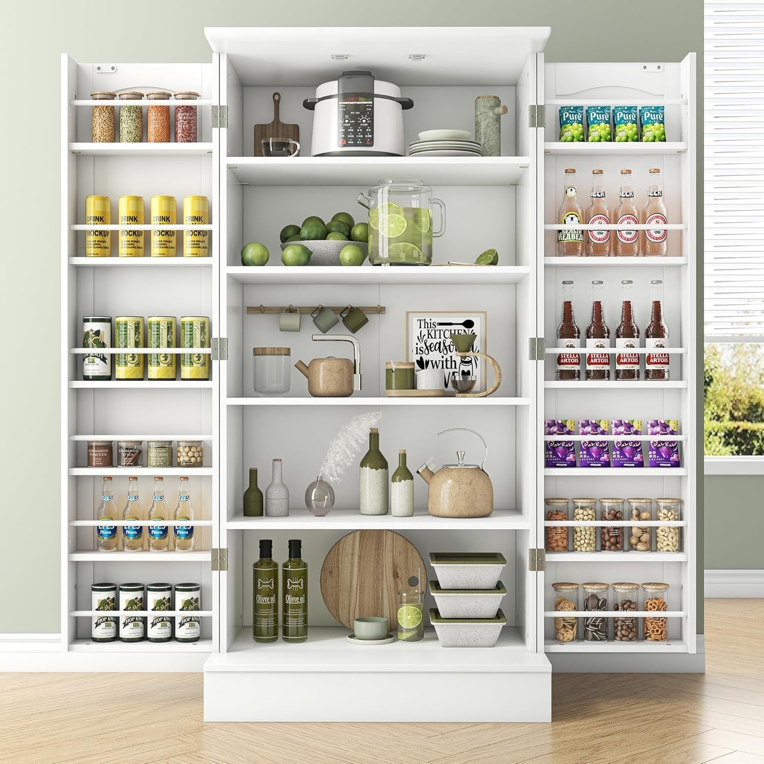 Kitchen Pantry Cupboard Cabinet White Adjustable Storage Organizer
