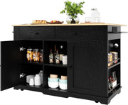 Rolling Kitchen Island on Wheels with Power Strip Folding Side Table Storage
