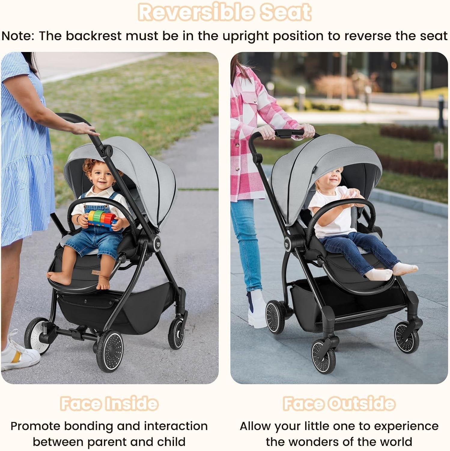 Compact Baby Pram Pushchair Reversible Seat Reclining Foldable Grey
