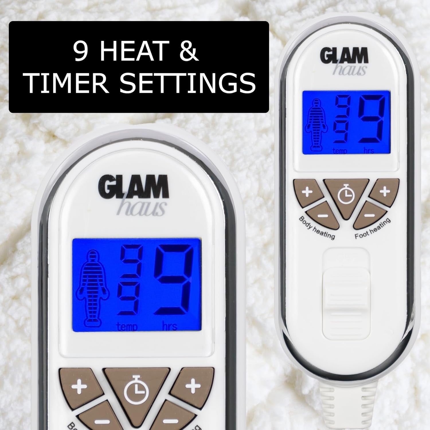 Electric Heated Blanket King Size Sherpa Fleece 9 Heat Dual Control Timer