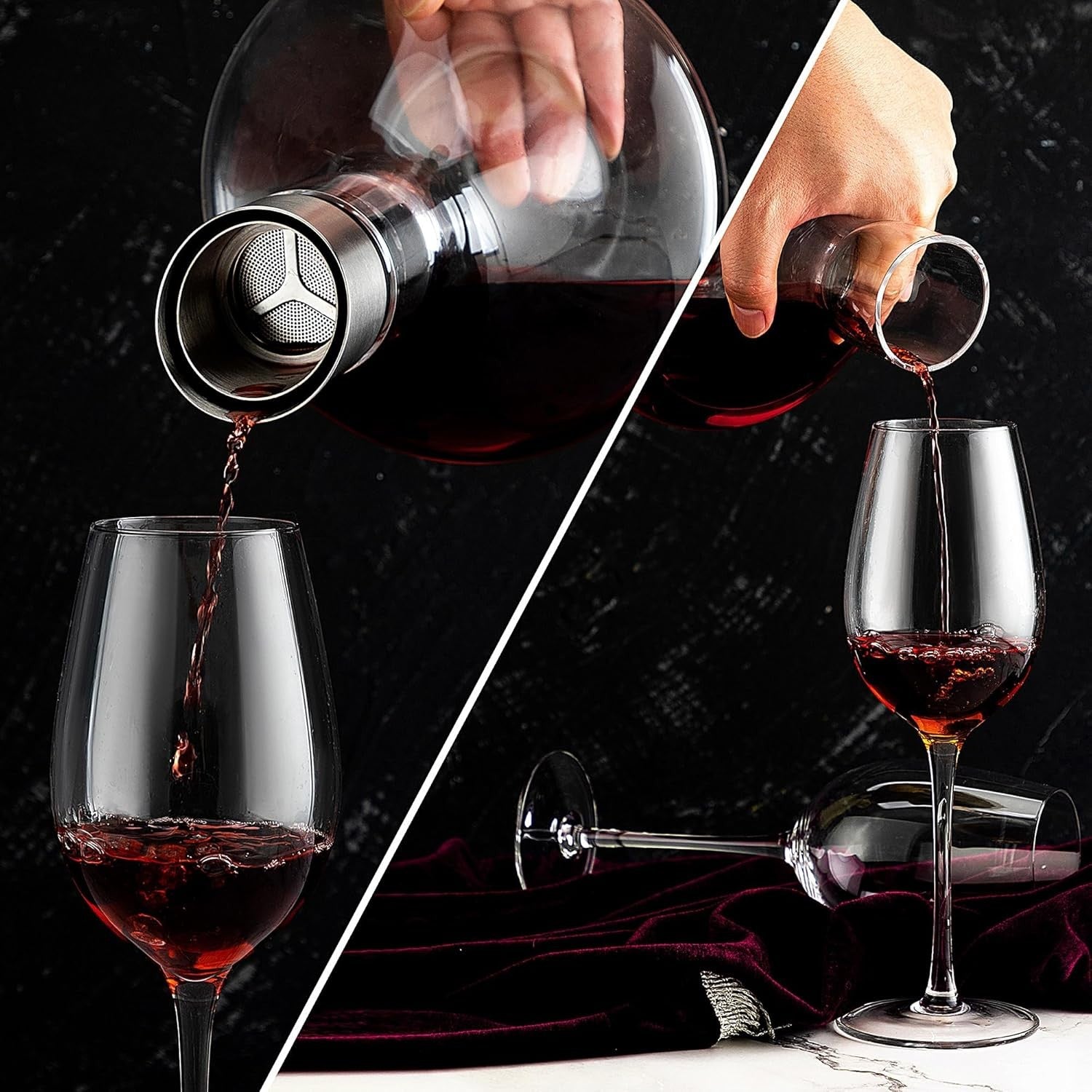 750ml Crystal Wine Decanter with Built-In Aerator Stainless Steel Lid Gift Set