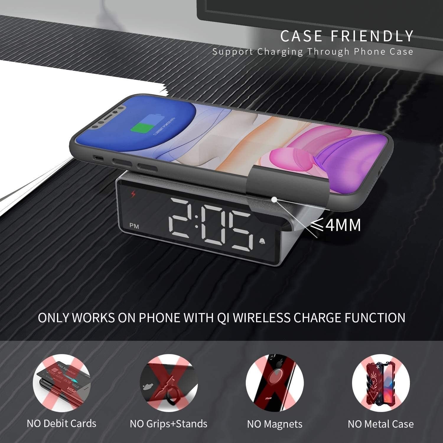 Black iPod iPhone Dock Clock Radio Speaker 30-Pin Alarm Display