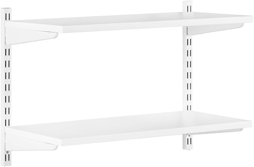 2-Tier Adjustable Bracket Wall Shelf Steel & MDF 90x32x43cm White