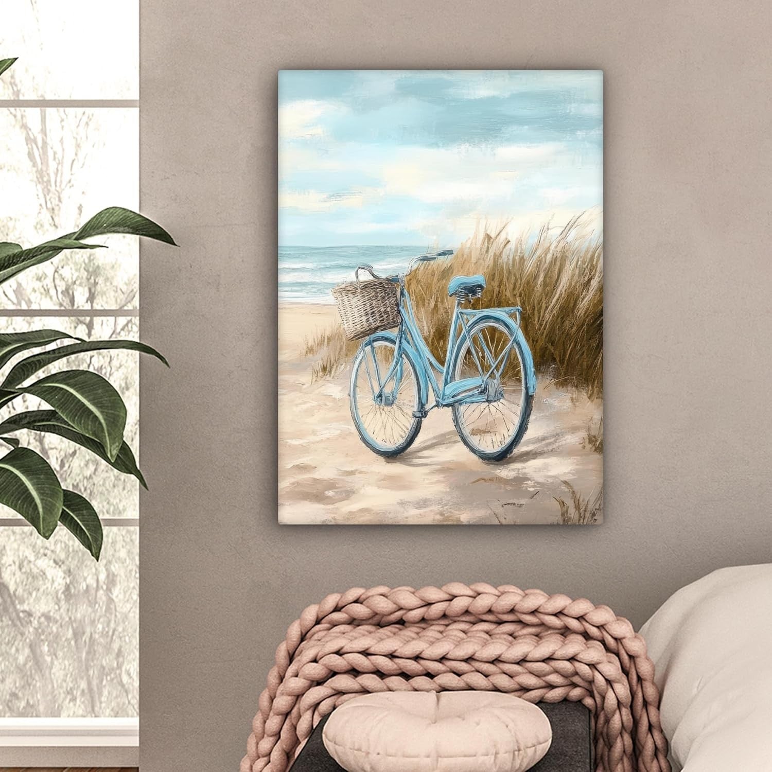 Large Framed Canvas Wall Art 50x70cm Beach Bicycle Vintage