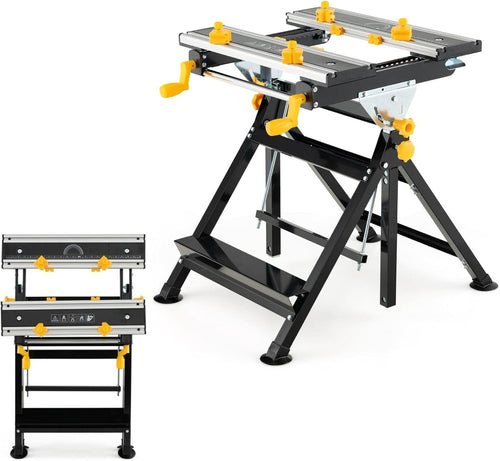 Folding Workbench 75x60cm Yellow Adjustable Height Tilt Table Sawhorse 7 Levels