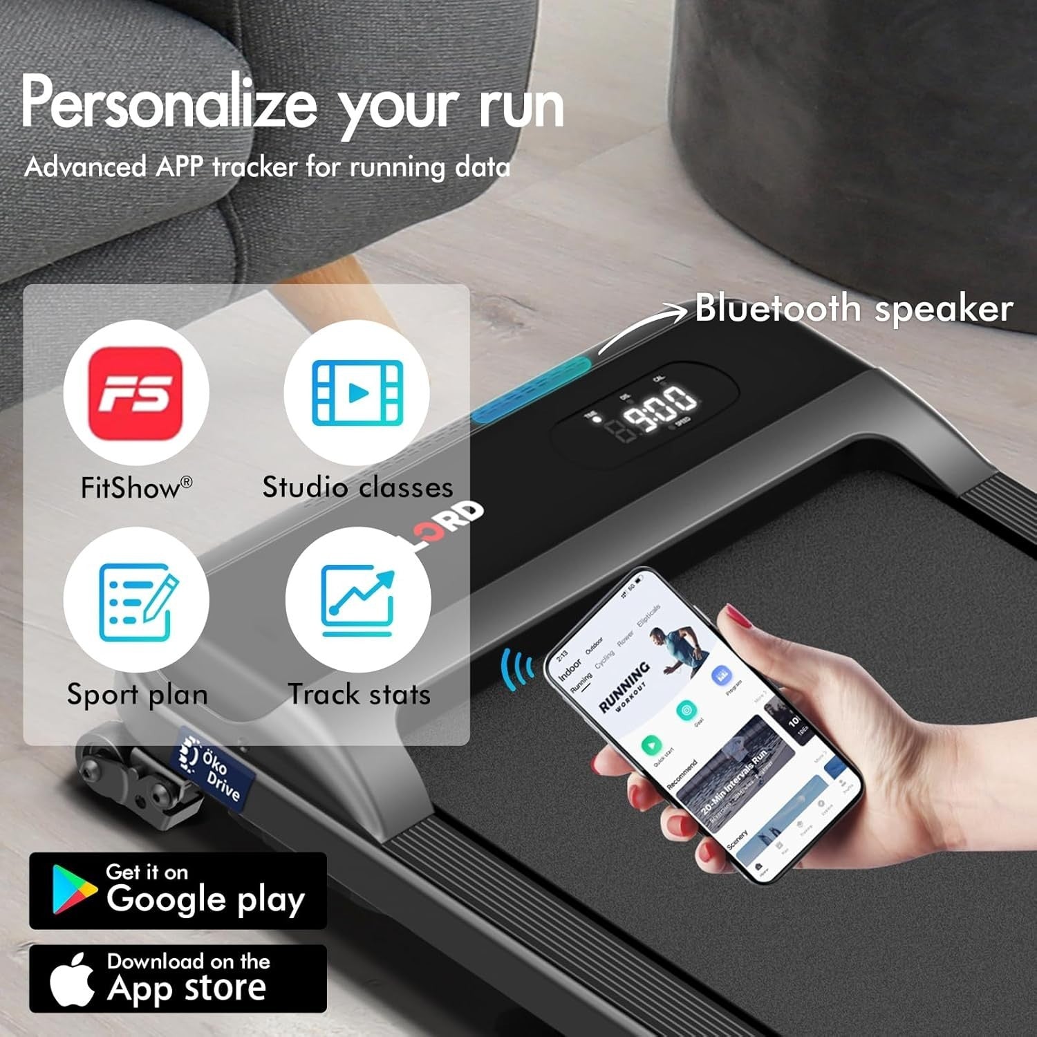 9% Incline Under Desk Treadmill 3.2HP Foldable Running Machine