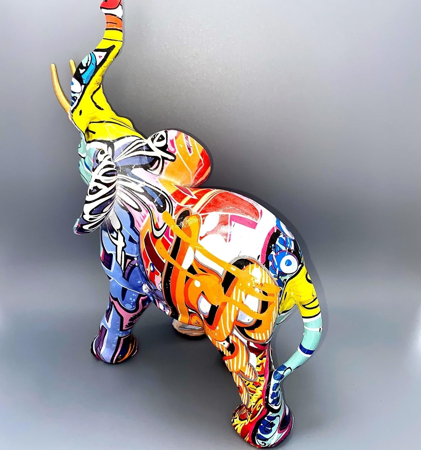 Large Graffiti Elephant Ornament Modern Resin Sculpture Colourful Home Decor