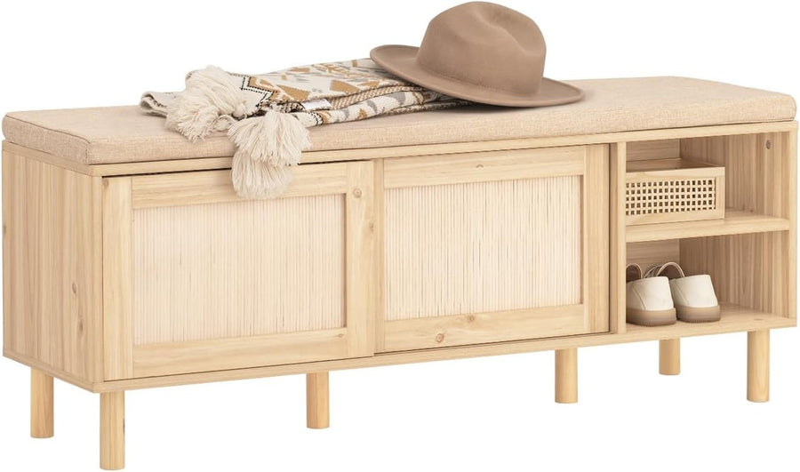 Wooden Shoe Storage Bench with Cushion 6 Compartments 121×35×49cm