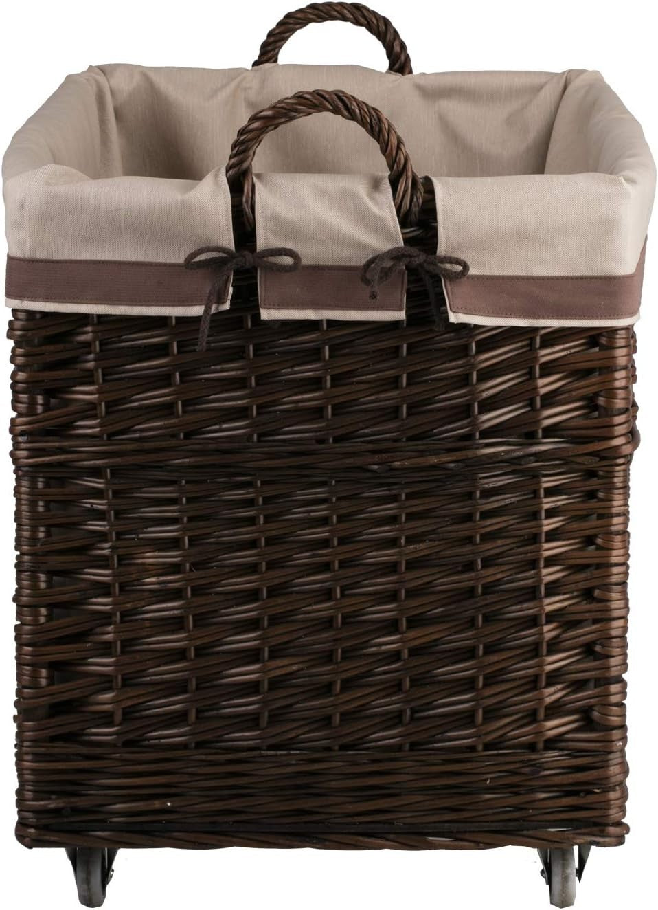 Wicker Log Basket on Wheels Rustic Wood Holder Toy Box Indoor Storage
