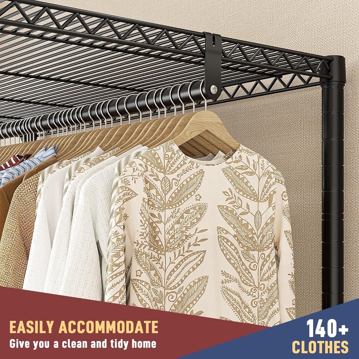 Heavy Duty Clothes Rail with Shelves & Wheels – Black 200cm