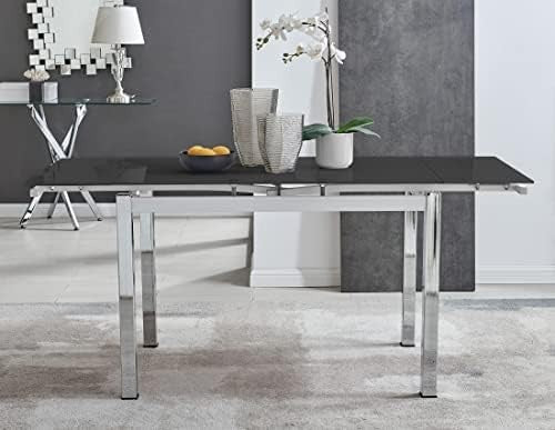 Extending Glass Dining Table 110-170cm Black Modern Rectangular (Table Only)