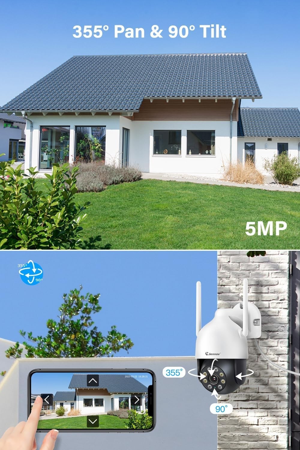 5MP WiFi Security Camera Add On PTZ Auto Tracking 24/7 Recording