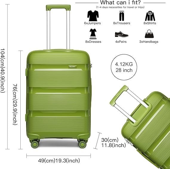 24 Inch Hard Shell Suitcase Lightweight PP 4 Spinner Wheels TSA Lock