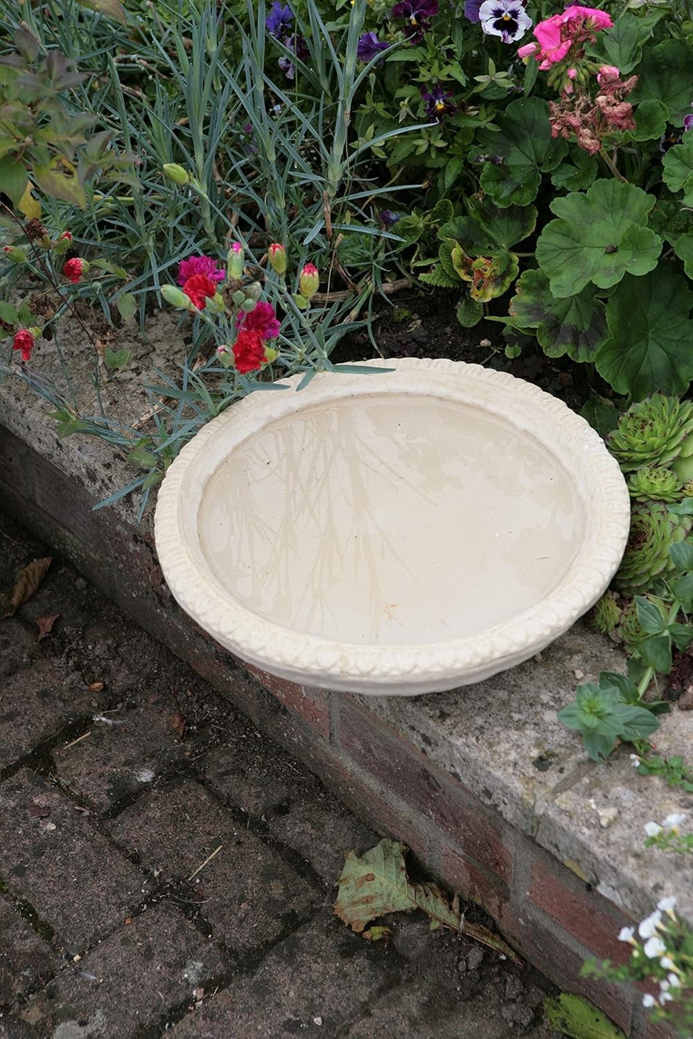 Ivory Stone Bird Bath Bowl 38cm | Round Garden Water Feature Outdoor Decor