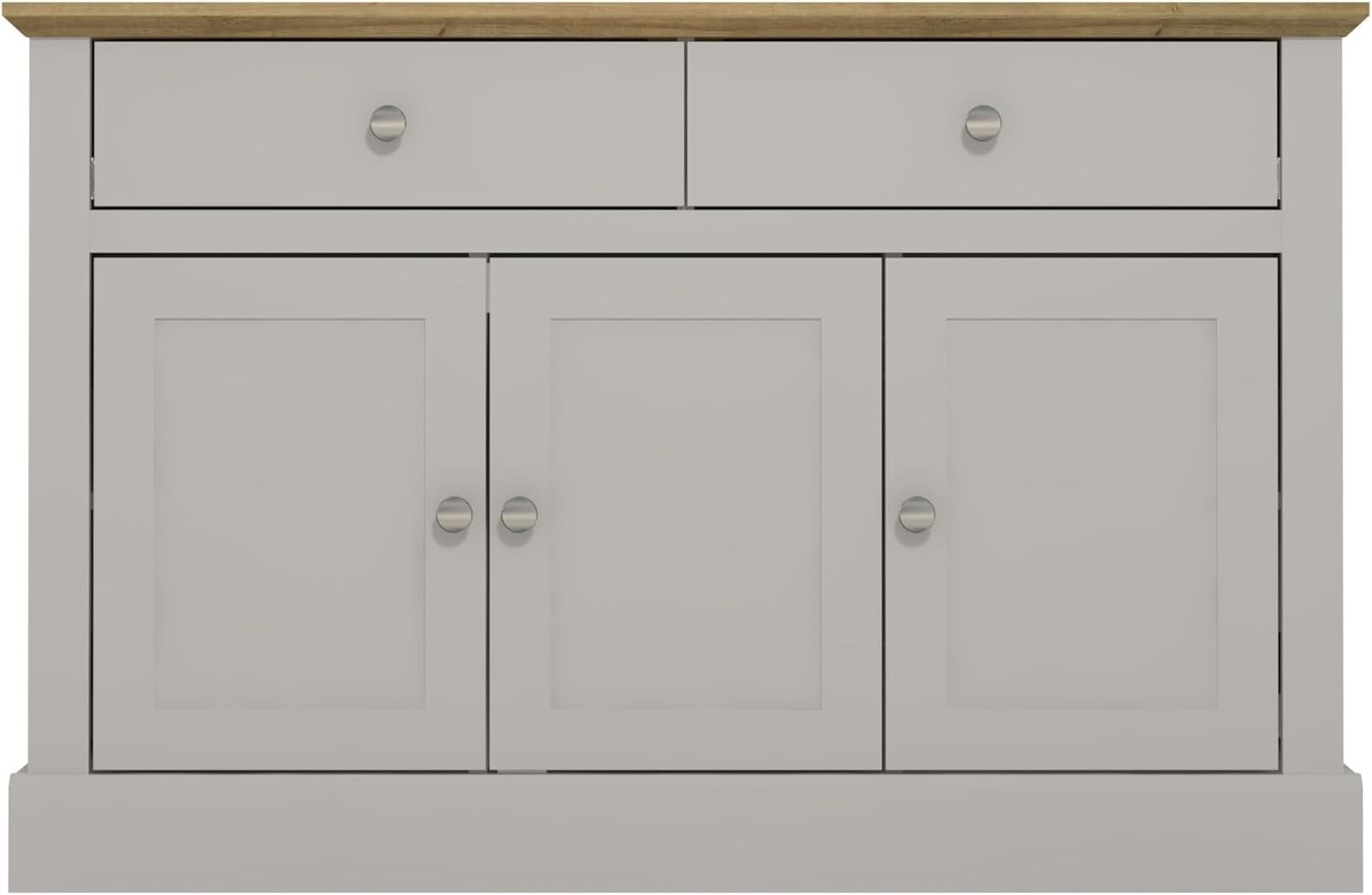 Grey Sideboard Cabinet with Drawers & Doors, Oak Top, Storage Unit