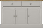 Grey Sideboard Cabinet with Drawers & Doors, Oak Top, Storage Unit