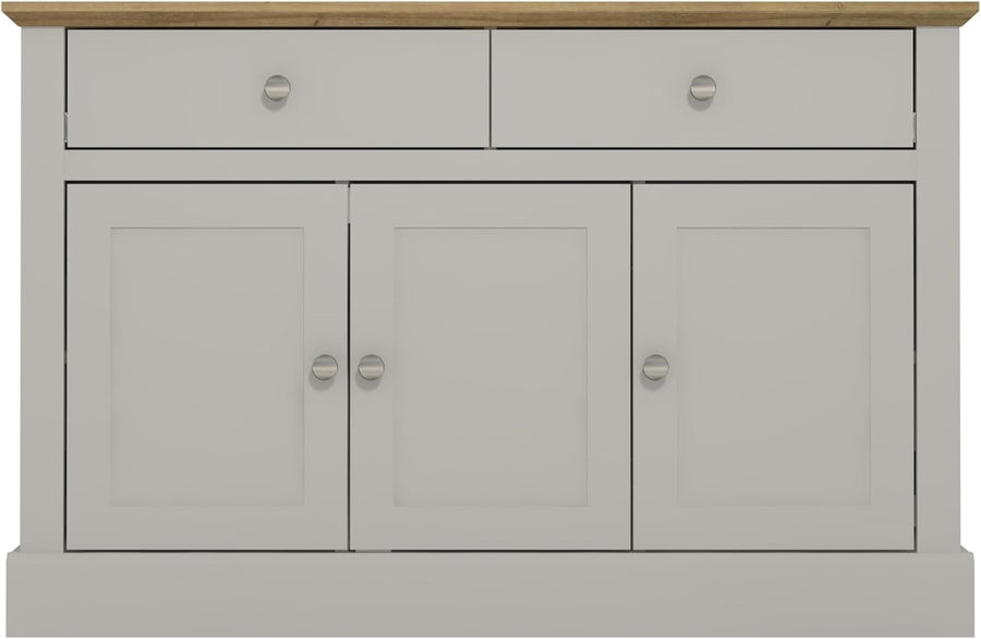 Grey Sideboard Cabinet with Drawers & Doors, Oak Top, Storage Unit
