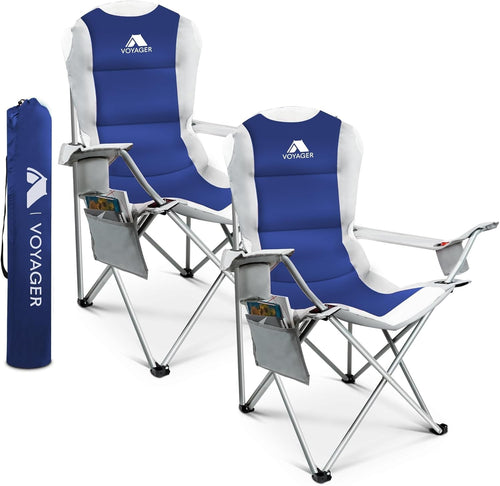 2x Folding Padded Camping Chairs Cup Holders Waterproof 120kg Heavy Duty