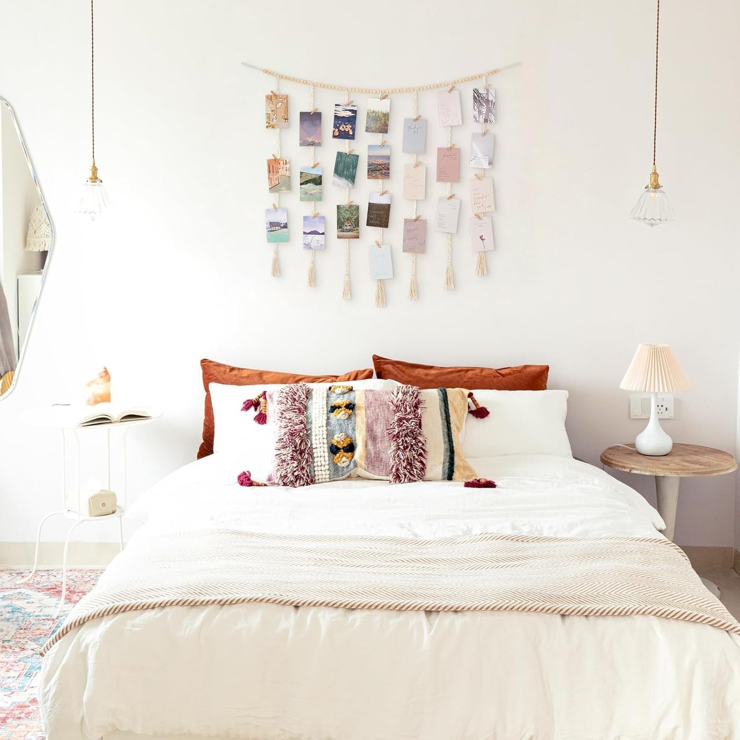 Boho Macrame Photo Display with 45 Clips – Wall Hanging Decor