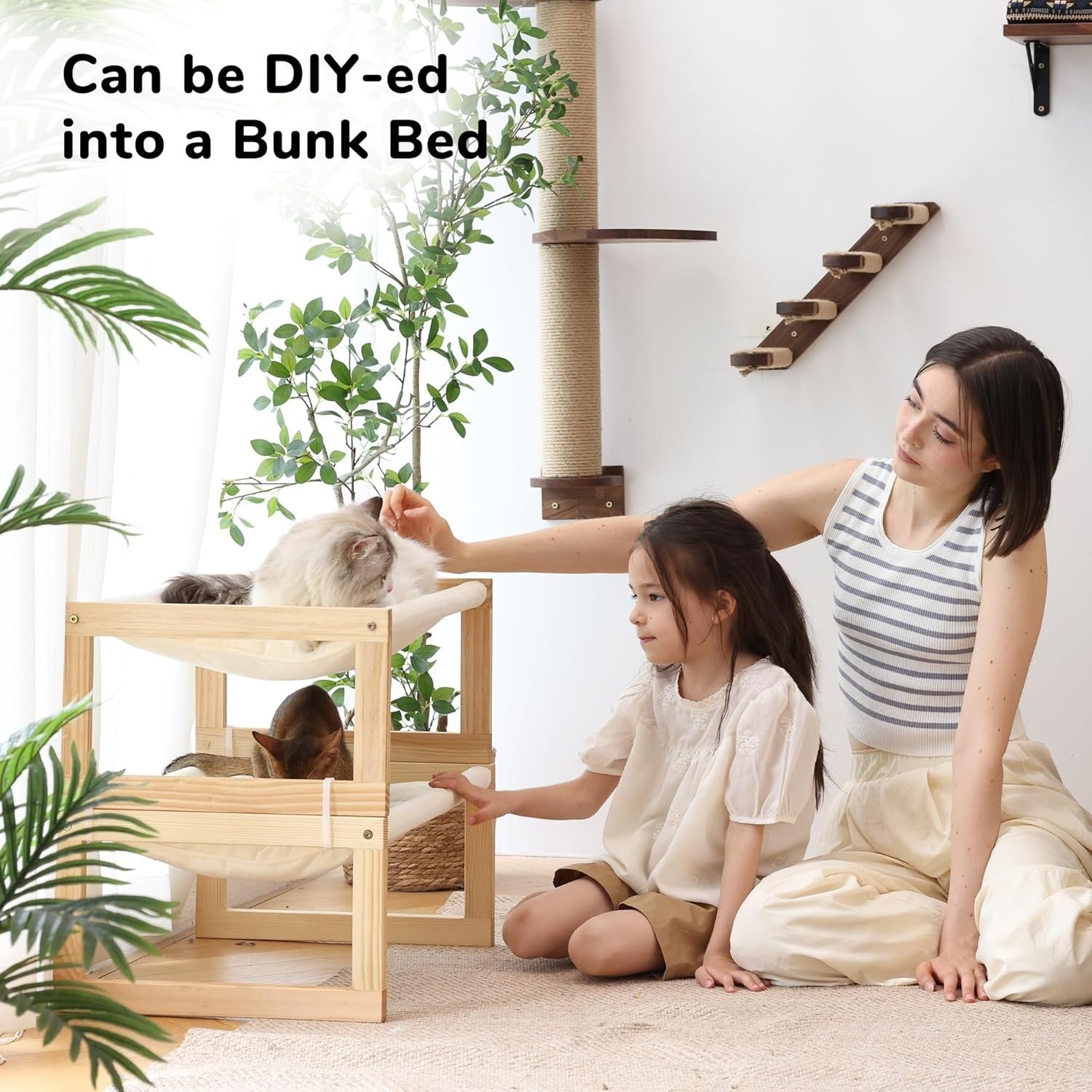 Wooden Cat Hammock Bed Plush Velvet Pet Sofa Removable Cushion 50cm