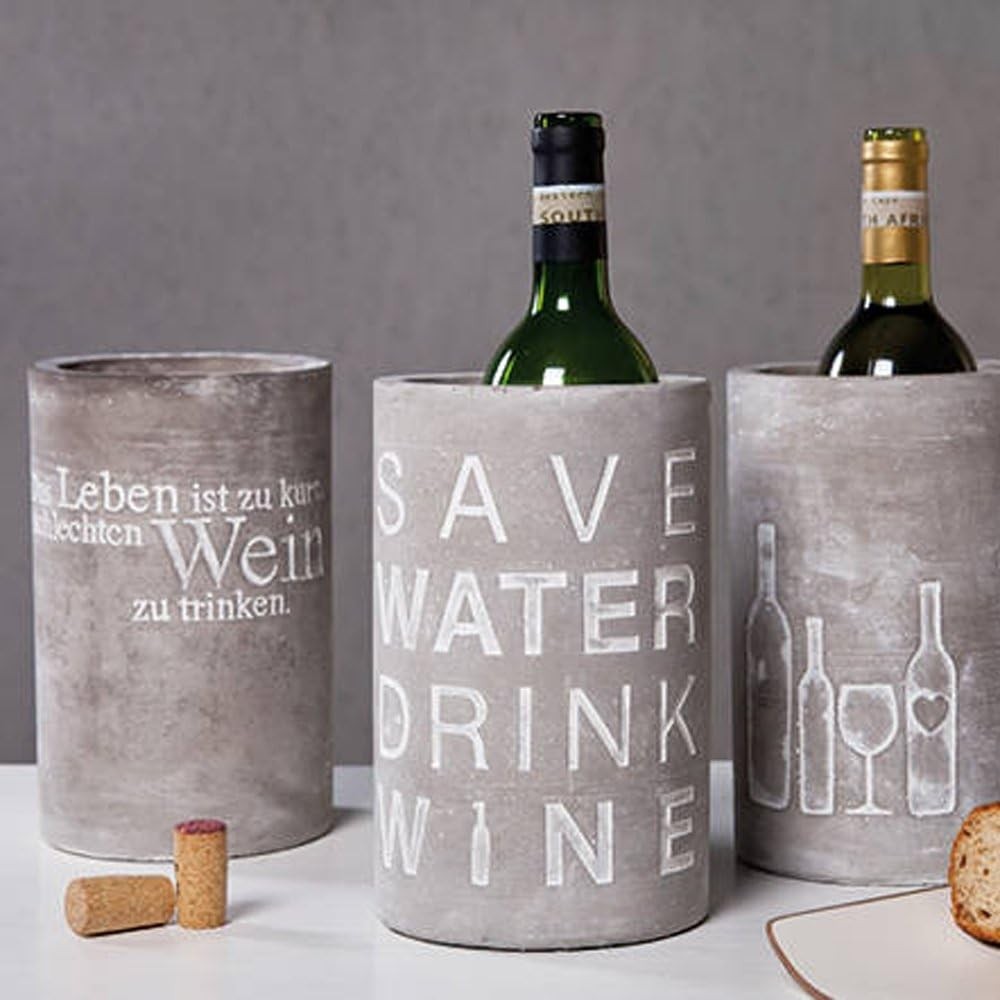 Concrete Wine Cooler Bottle Holder with Glass Ice Free Tabletop Chiller