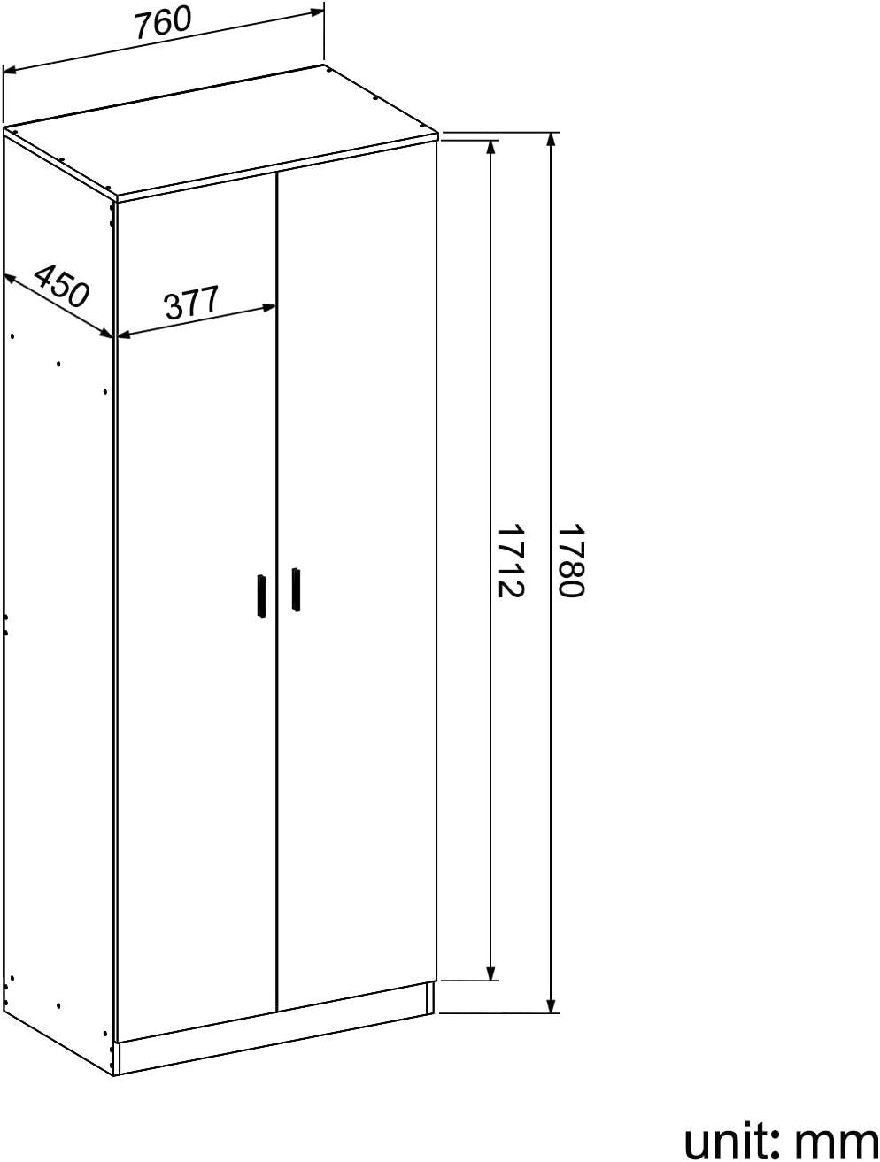 Cream Oak 2 Door Wardrobe with Mirror Soft Close High Gloss Storage 178cm