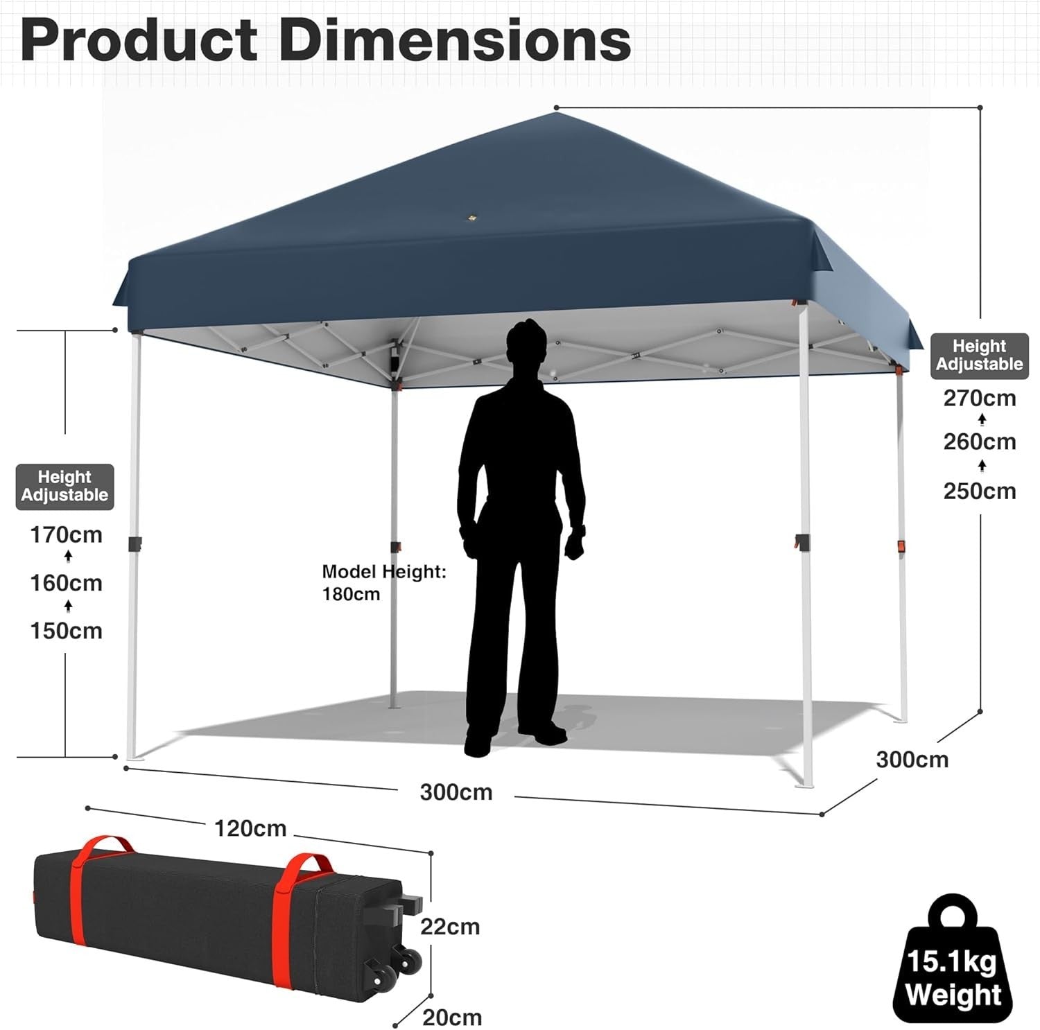 3x3M Navy Blue Pop Up Gazebo Waterproof Windproof Garden Patio Tent With Roller