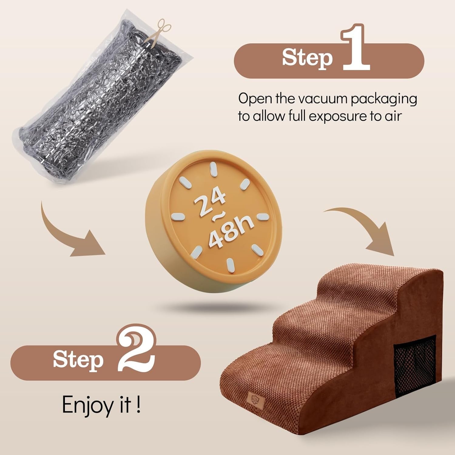 Dog Steps for Bed 3 Step Non Slip Waterproof Pet Stairs 60x40x40cm